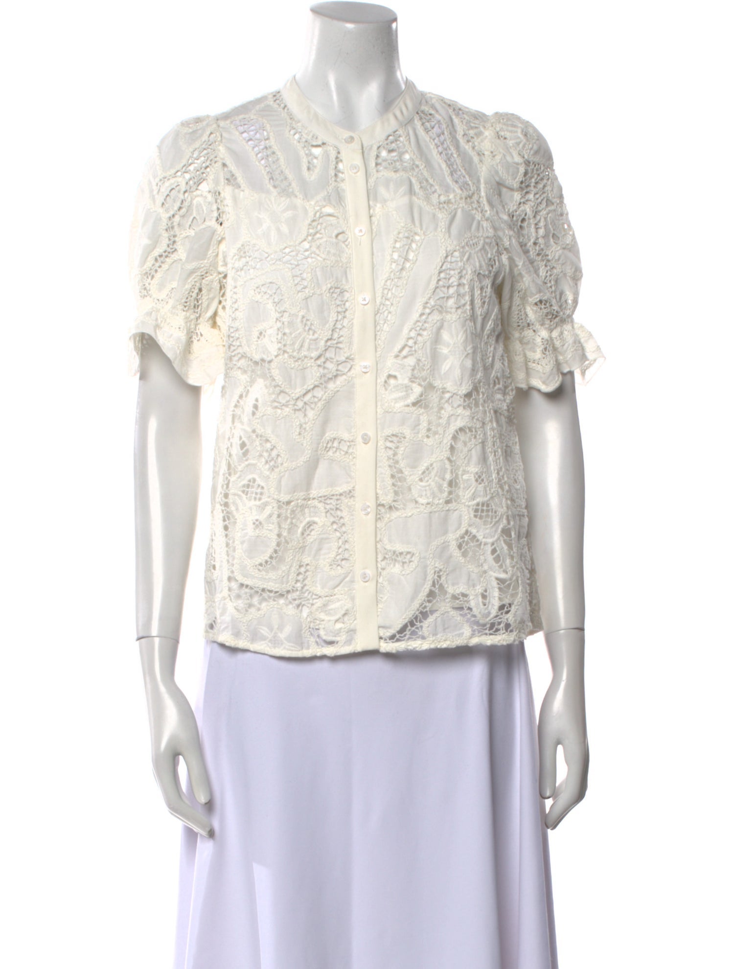 BA&SH Lace Pattern Mock Neck Blouse