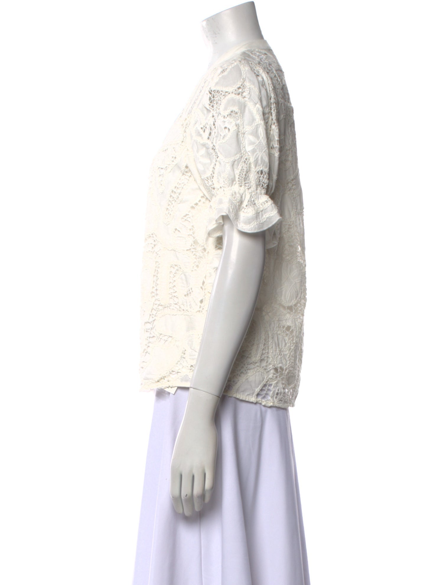 BA&SH Lace Pattern Mock Neck Blouse