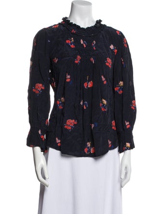 BA&SH Floral Print Mock Neck Blouse