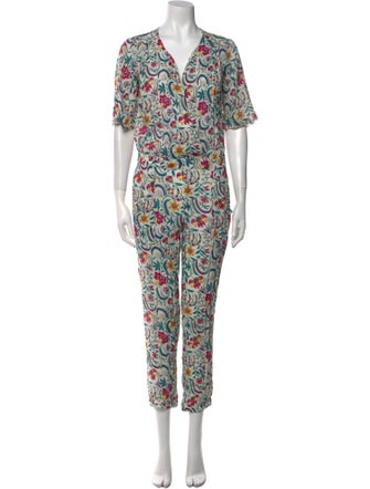 BA&SH Floral Print V-Neck Jumpsuit