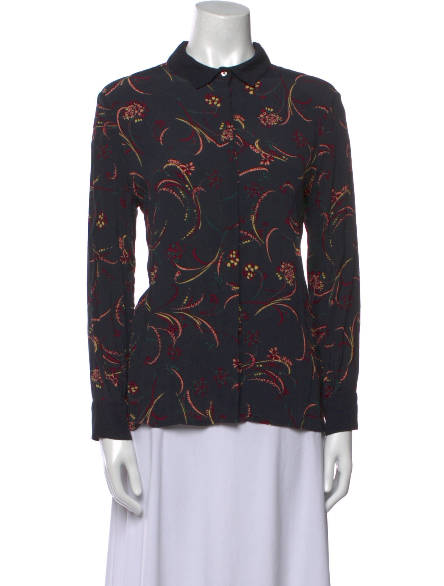 BA&SH Printed Long Sleeve Button-Up Top