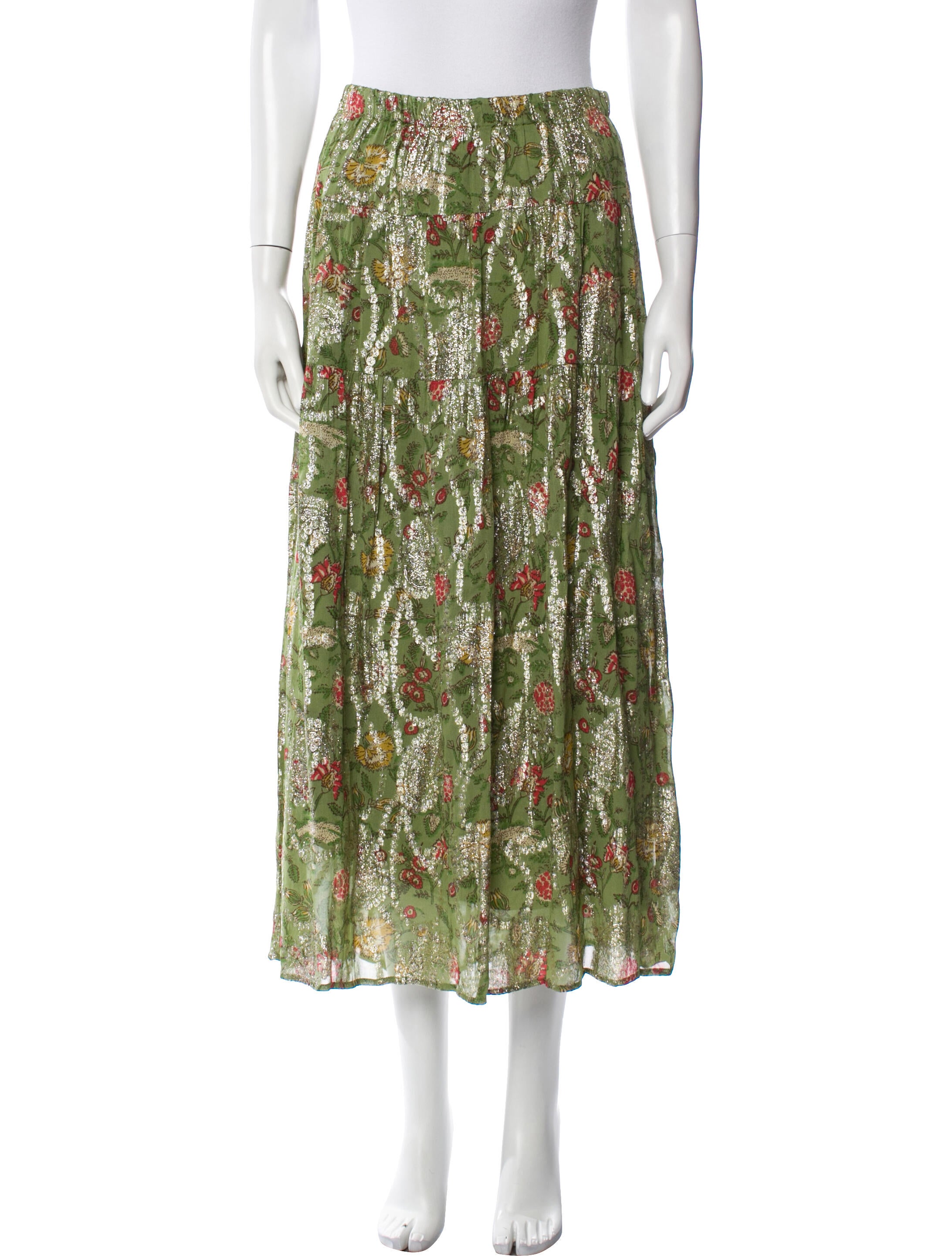 BA&SH Floral Print Midi Length Skirt