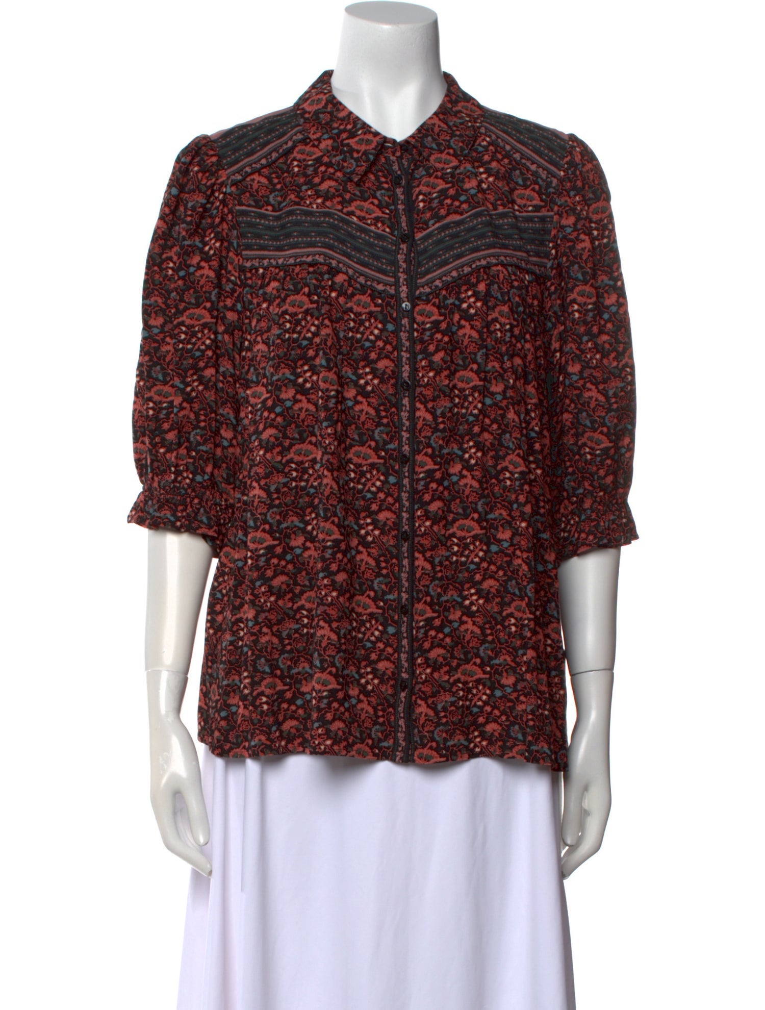 BA&SH Printed Mock Neck Blouse