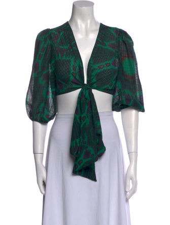 BA&SH Printed V-Neck Crop Top