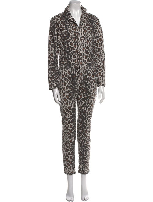 BA&SH Animal Print V-Neck Jumpsuit