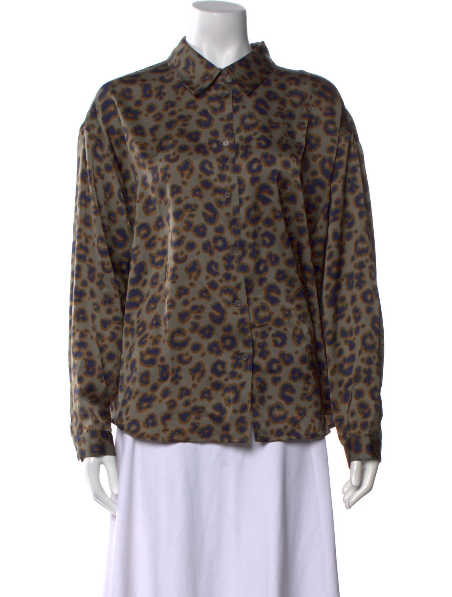 BA&SH Animal Print Long Sleeve Button-Up Top