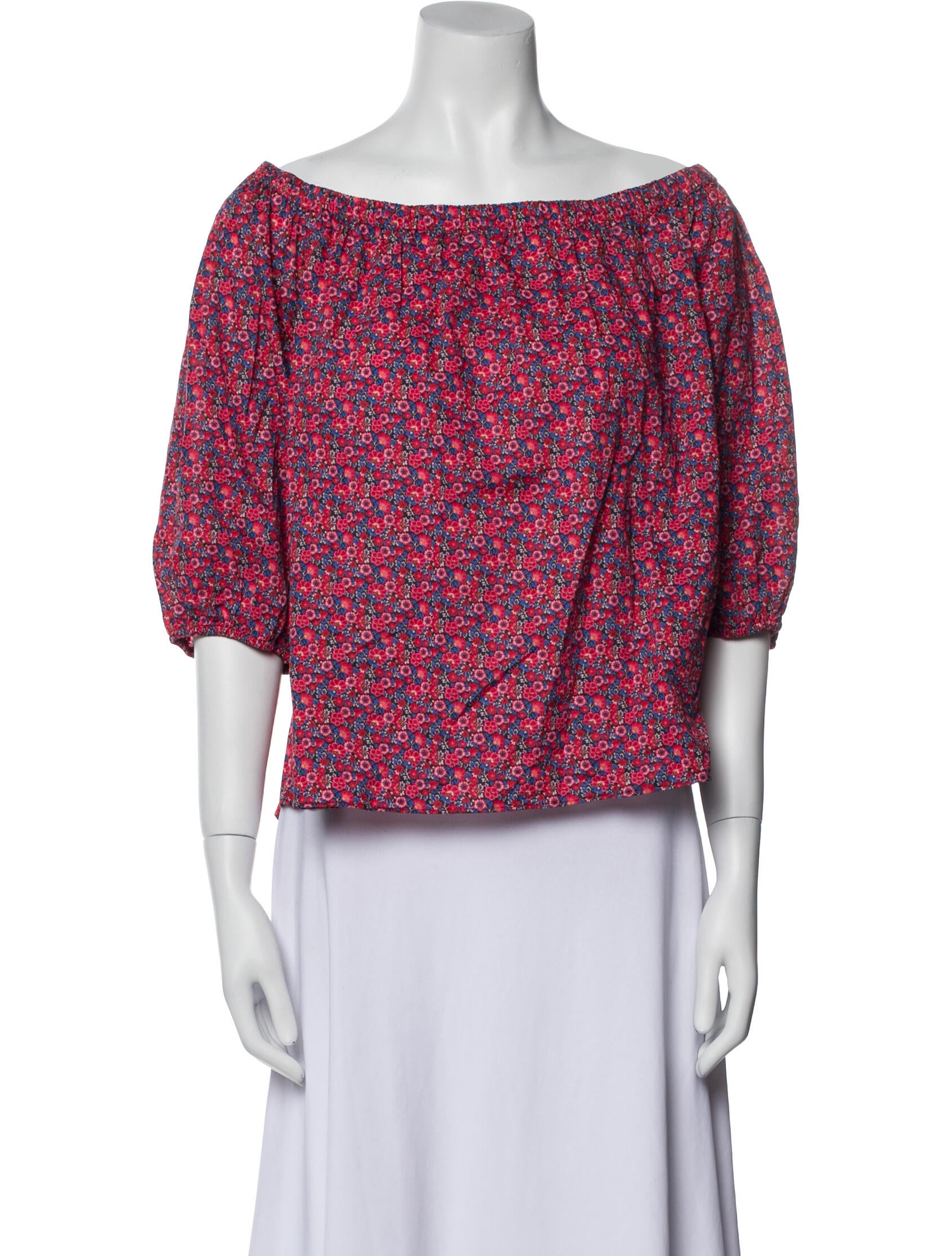 BA&SH Floral Print Off-The-Shoulder Crop Top