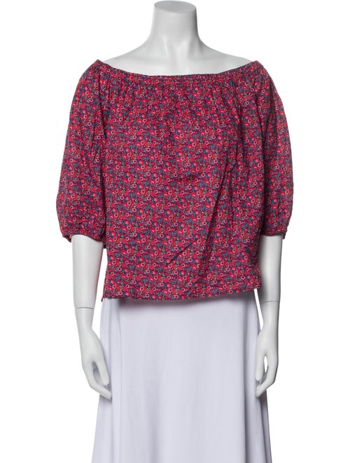 BA&SH Floral Print Off-The-Shoulder Crop Top