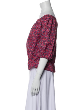 BA&SH Floral Print Off-The-Shoulder Crop Top