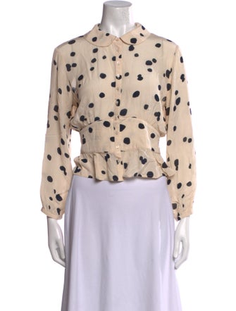 BA&SH Polka Dot Print Mock Neck Button-Up Top