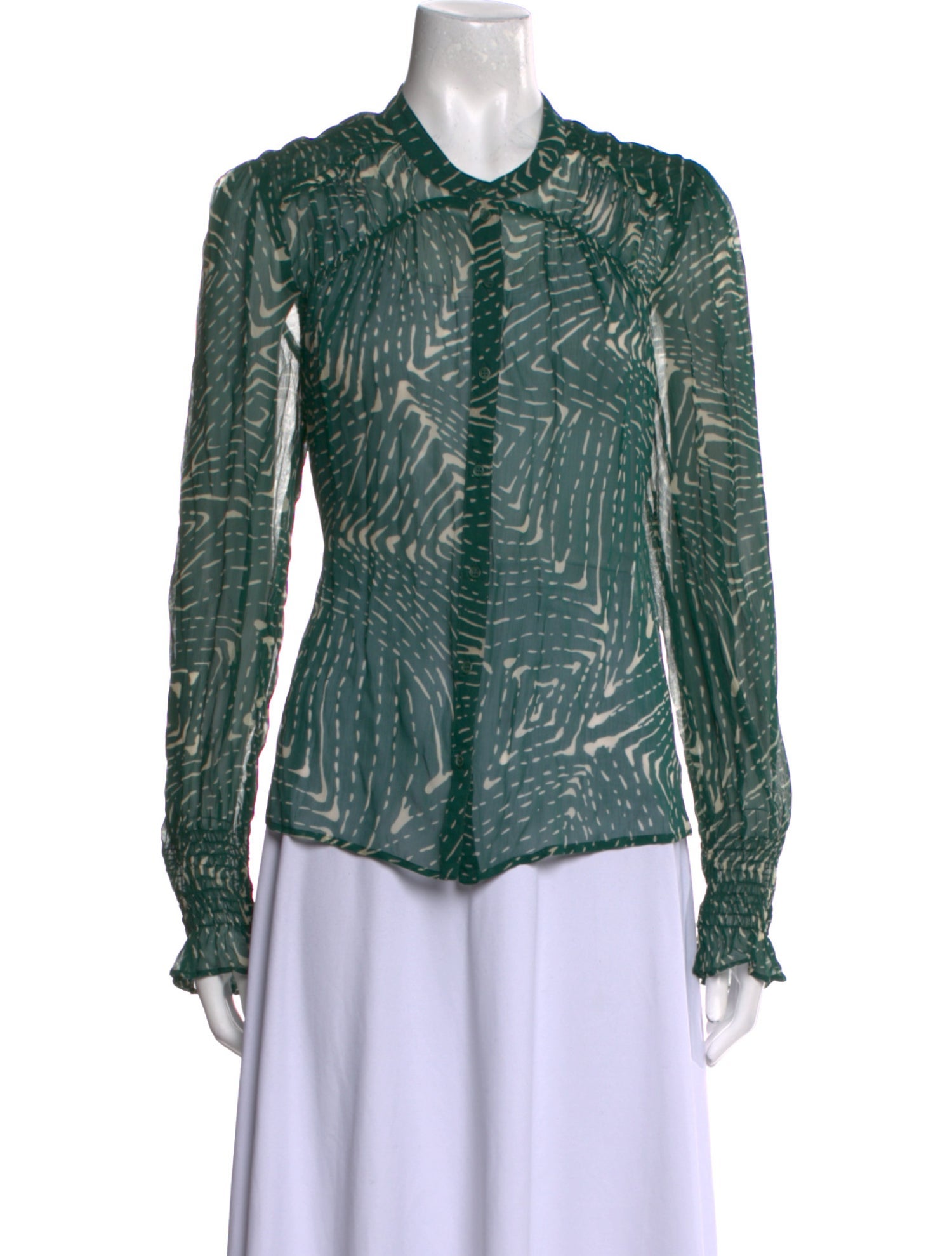 BA&SH Patterned Long Sleeve Button-Up Top