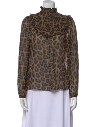 BA&SH Animal Print Mock Neck Blouse