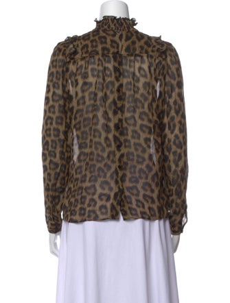 BA&SH Animal Print Mock Neck Blouse