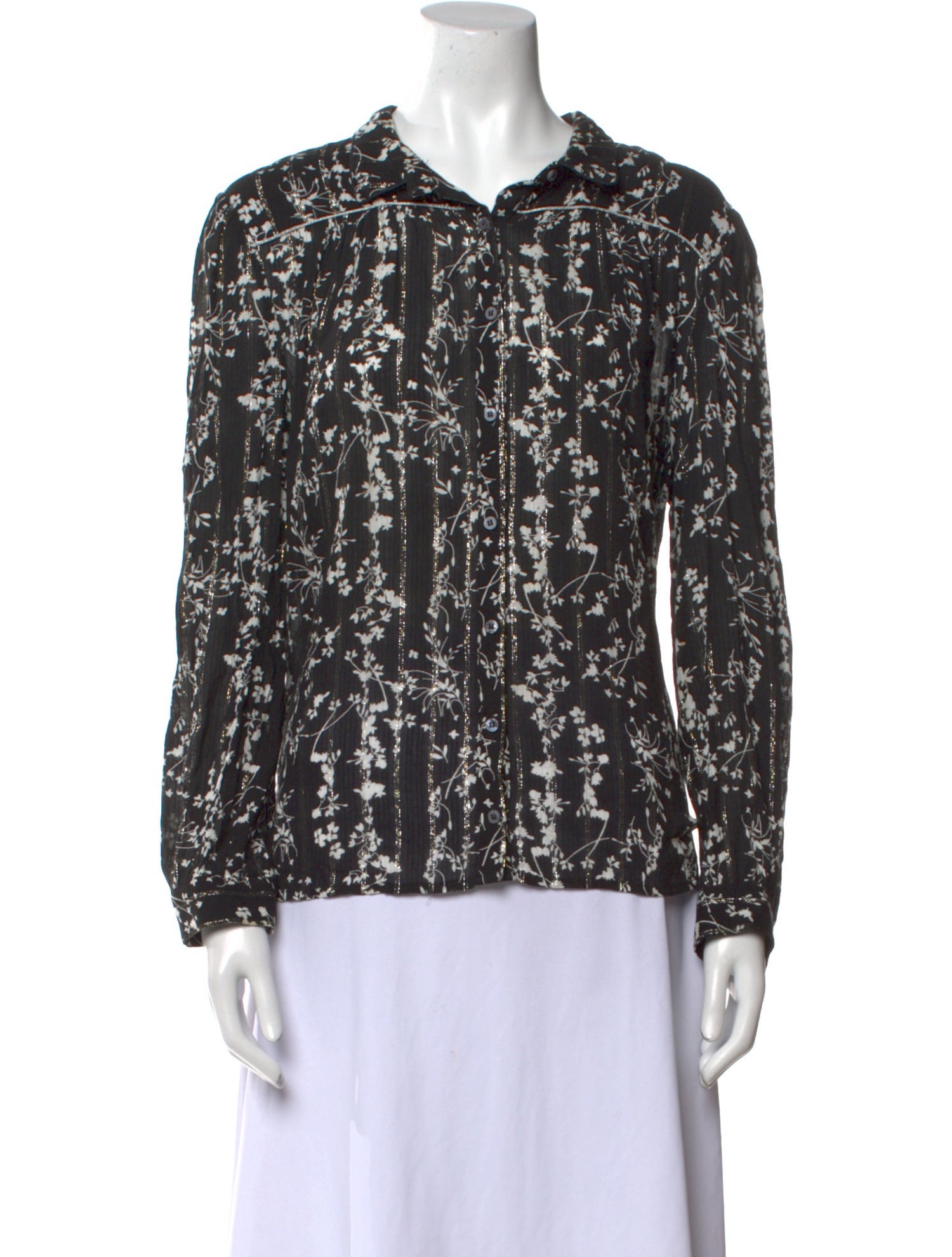 BA&SH Printed Crew Neck Button-Up Top