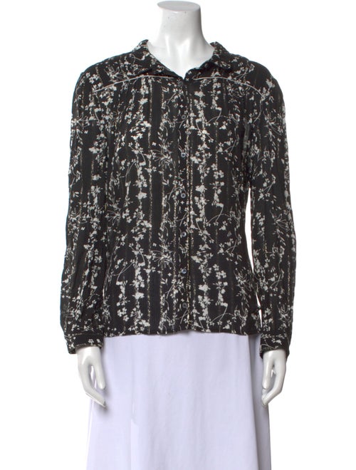 BA&SH Printed Crew Neck Button-Up Top