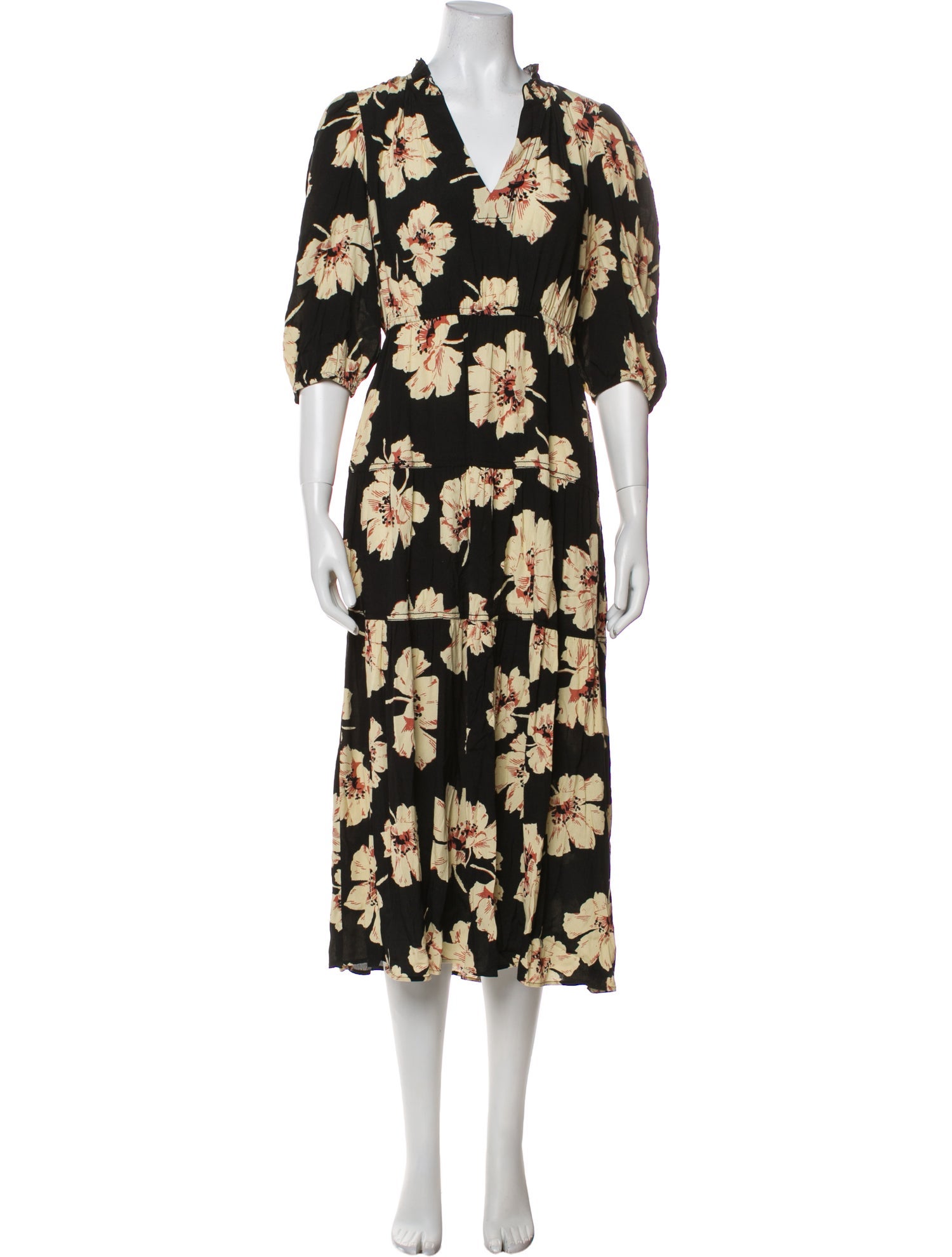 BA&SH Floral Print Midi Length Dress
