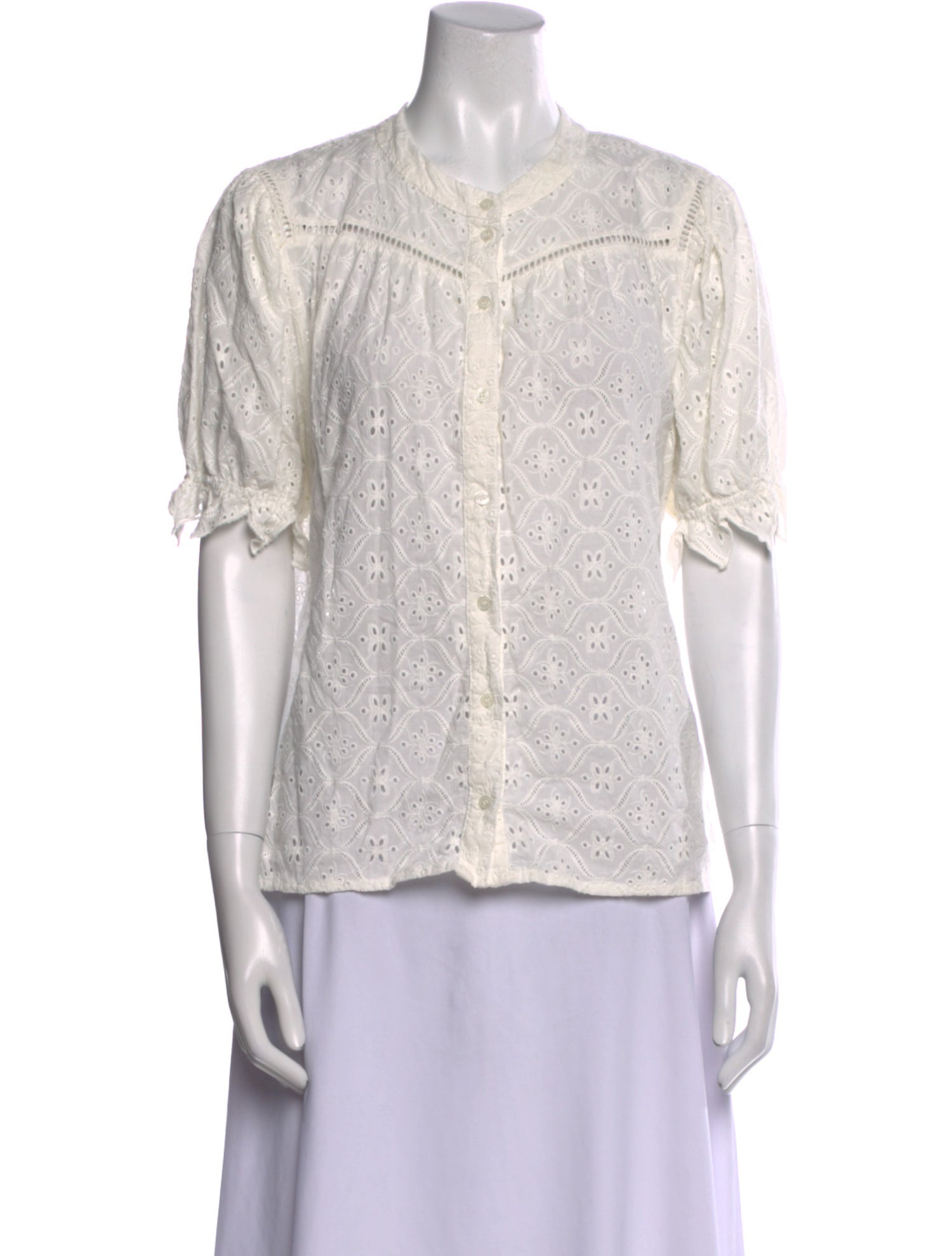 BA&SH Lace Pattern Crew Neck Button-Up Top