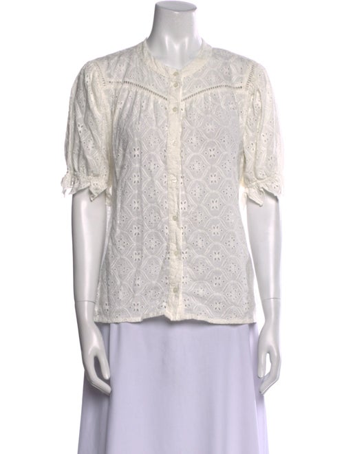 BA&SH Lace Pattern Crew Neck Button-Up Top