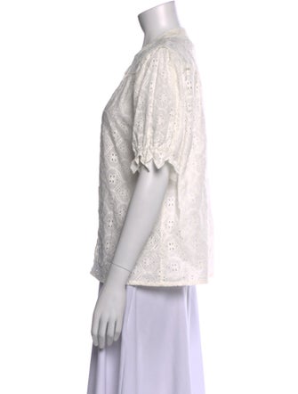 BA&SH Lace Pattern Crew Neck Button-Up Top