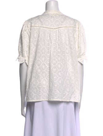 BA&SH Lace Pattern Crew Neck Button-Up Top