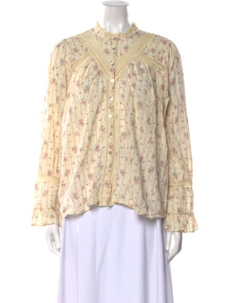 BA&SH Floral Print Mock Neck Button-Up Top