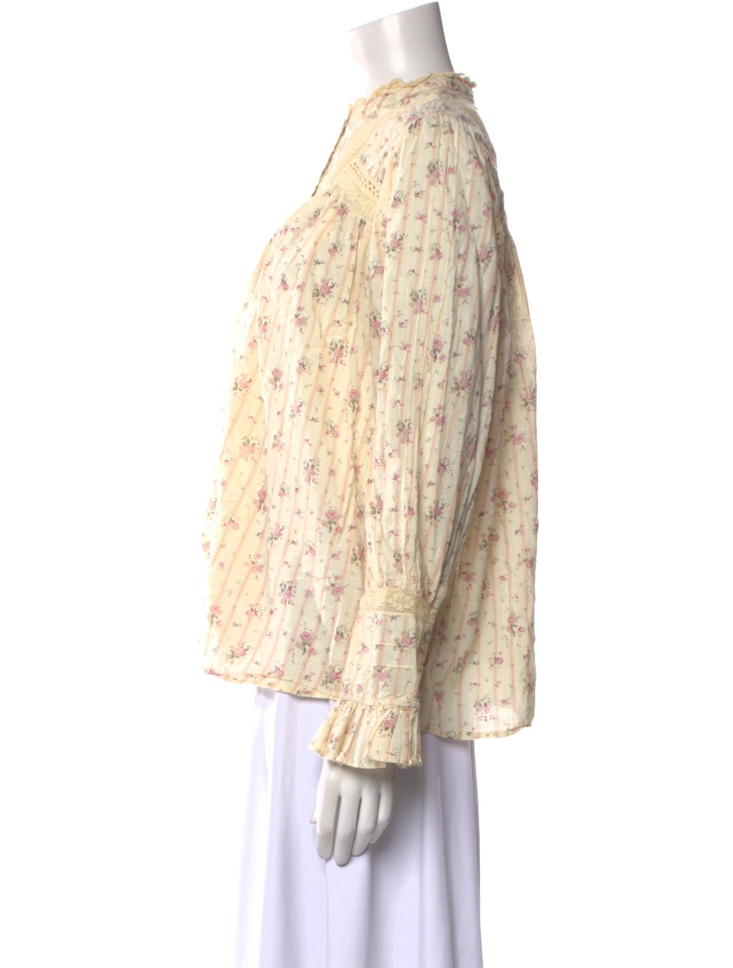 BA&SH Floral Print Mock Neck Button-Up Top