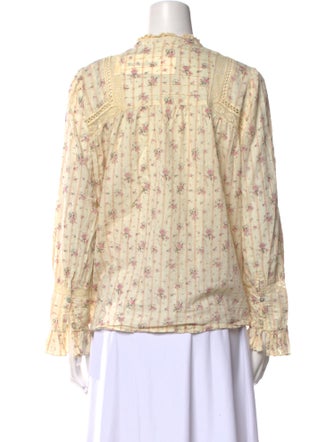 BA&SH Floral Print Mock Neck Button-Up Top