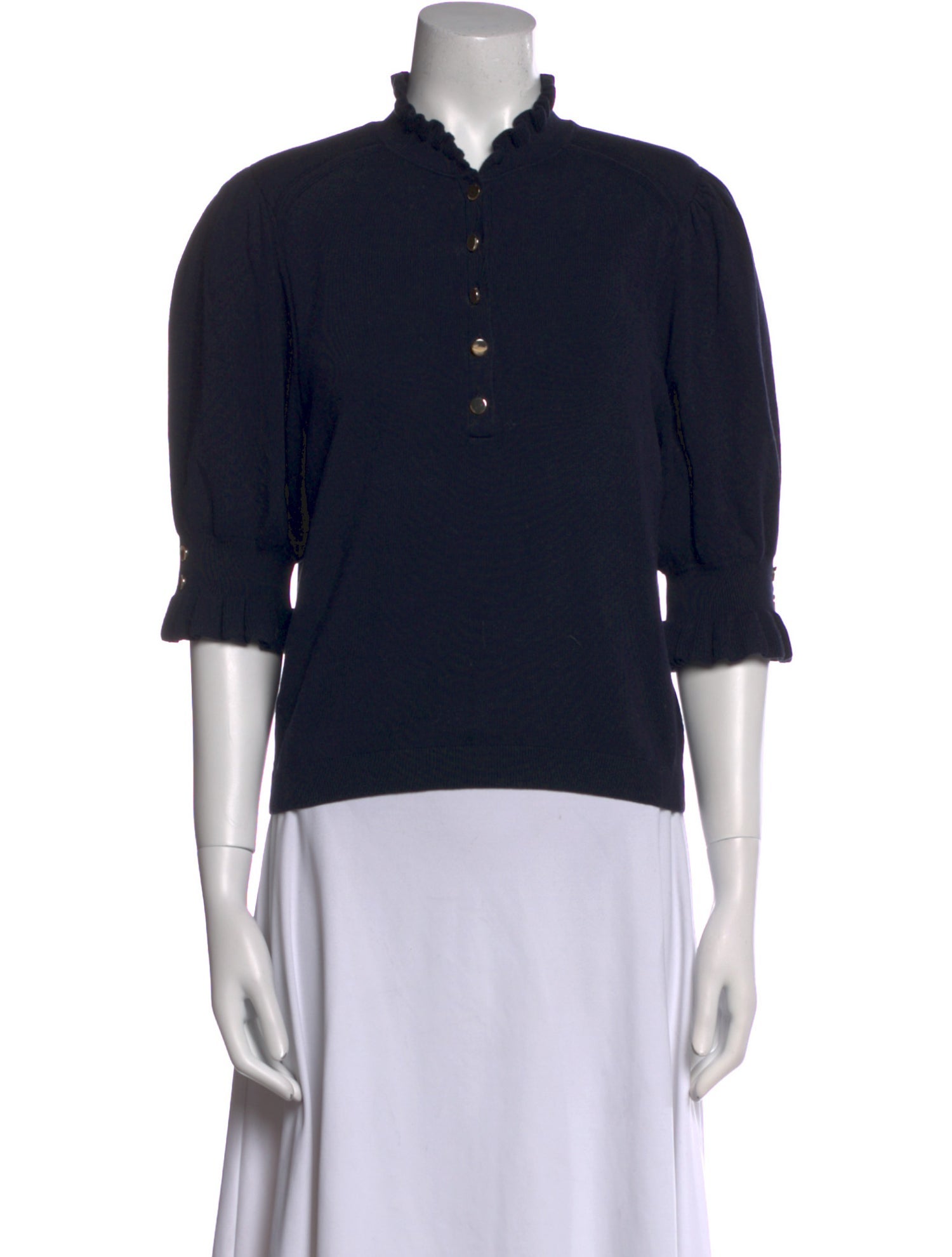 BA&SH Mock Neck Three-Quarter Sleeve Polo