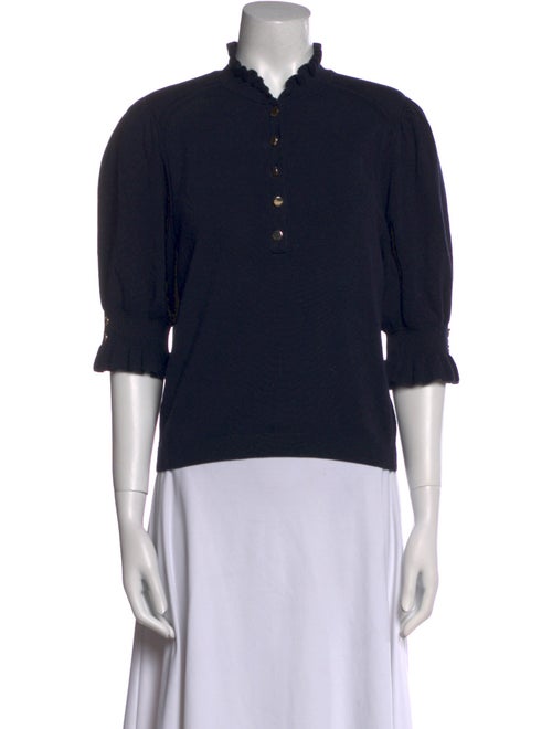 BA&SH Mock Neck Three-Quarter Sleeve Polo