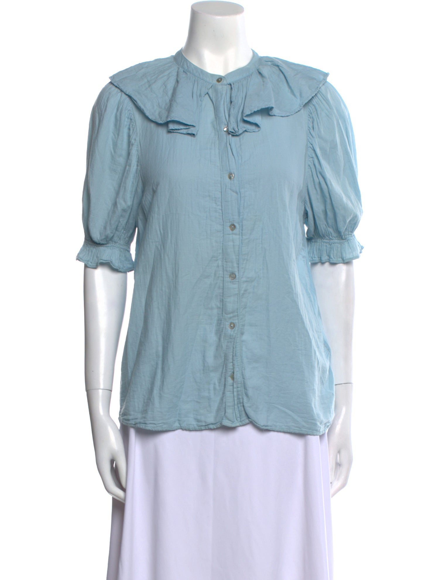 BA&SH Crew Neck Short Sleeve Button-Up Top