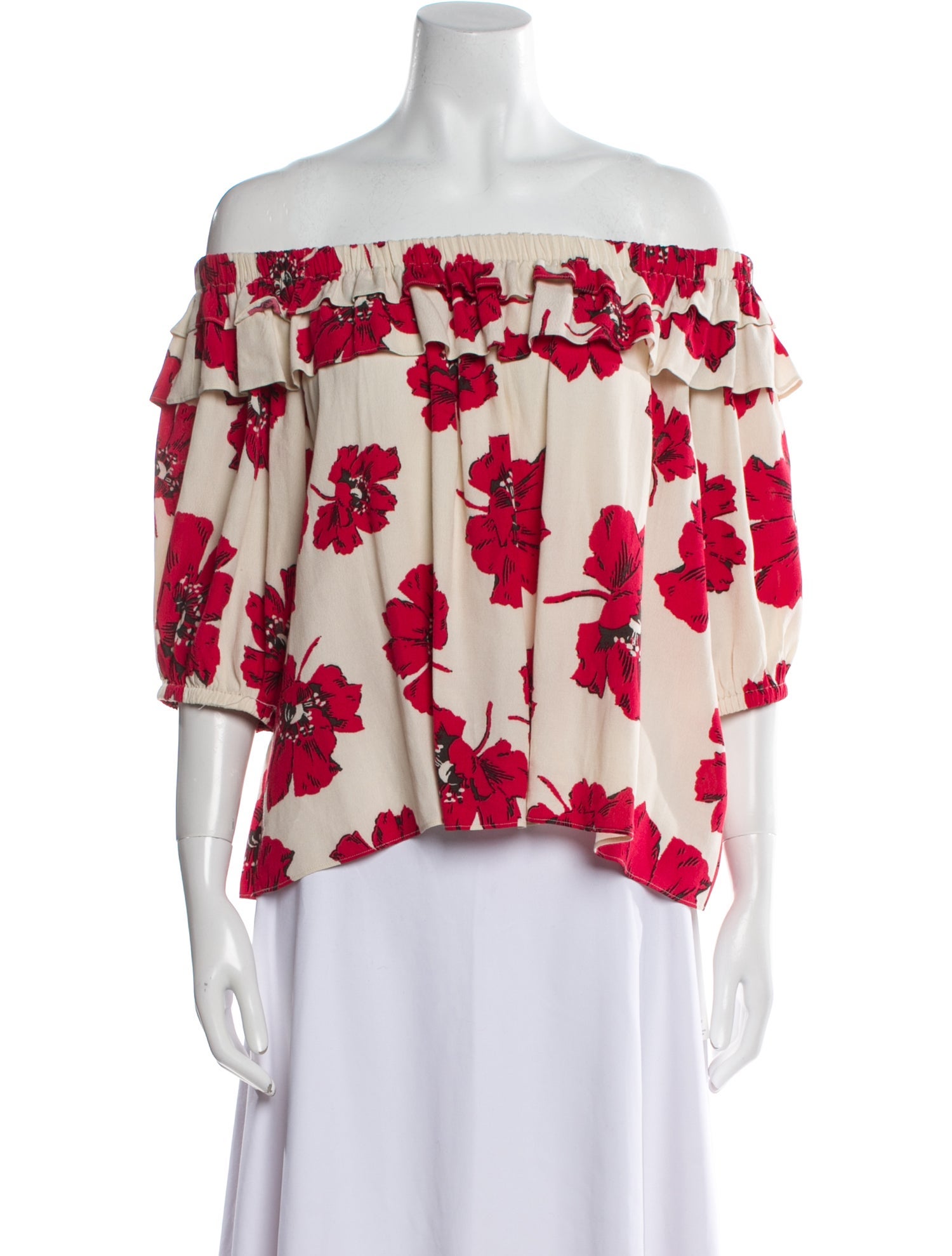BA&SH Floral Print Off-The-Shoulder Blouse