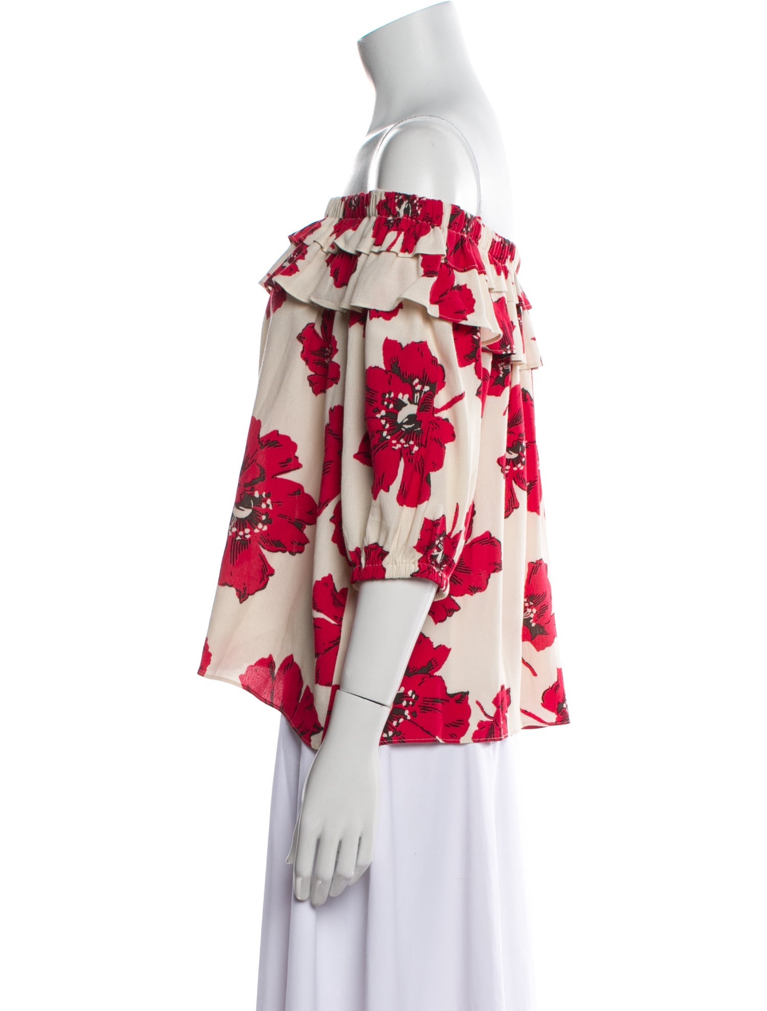 BA&SH Floral Print Off-The-Shoulder Blouse