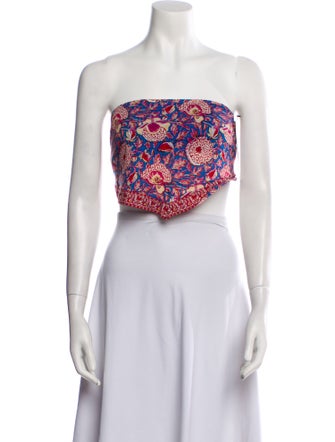 BA&SH Paisley Print Strapless Crop Top