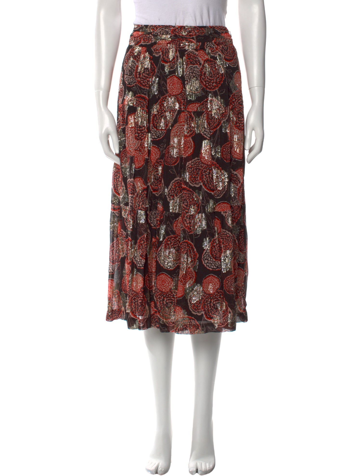 BA&SH Printed Midi Length Skirt