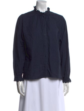 BA&SH Mock Neck Long Sleeve Button-Up Top