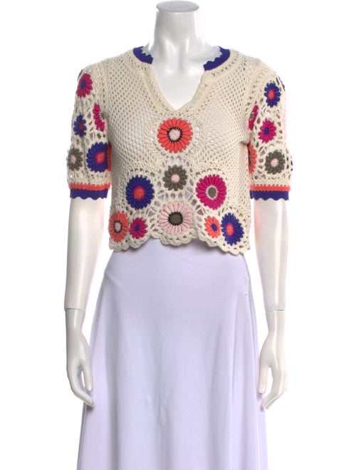 BA&SH Crochet Floral Print Crop Top