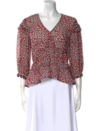 BA&SH Printed V-Neck Blouse