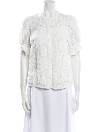 BA&SH Lace Pattern Mock Neck Blouse