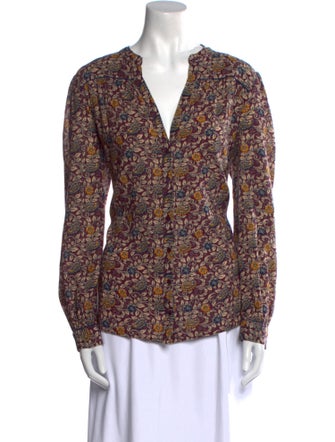 BA&SH Printed V-Neck Button-Up Top