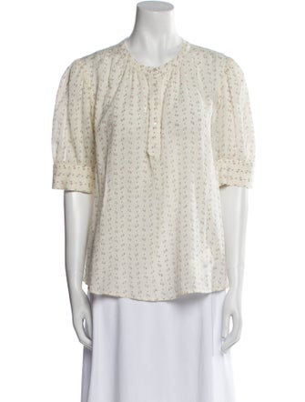 BA&SH Printed Crew Neck Button-Up Top