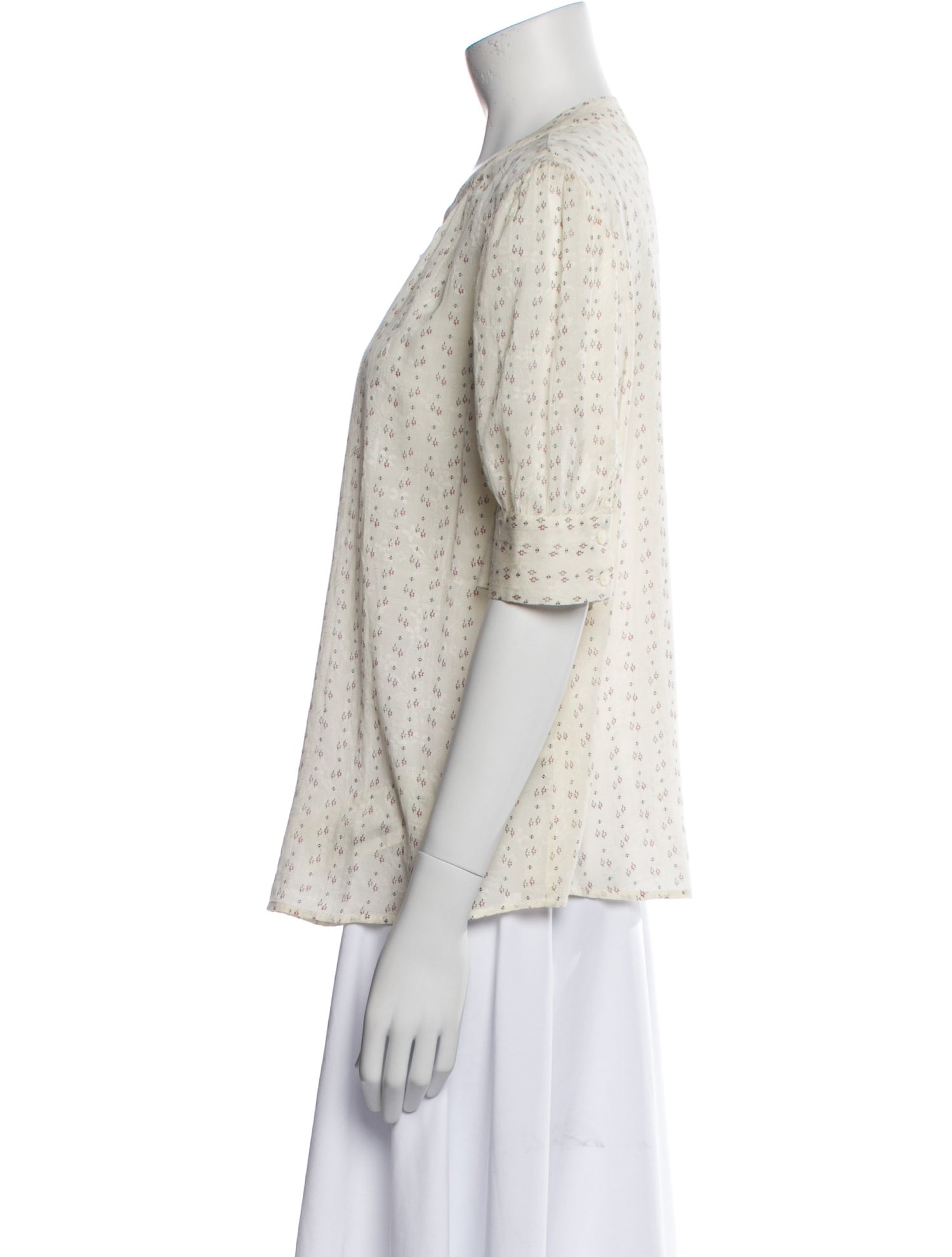 BA&SH Printed Crew Neck Button-Up Top