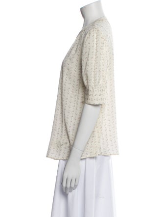 BA&SH Printed Crew Neck Button-Up Top