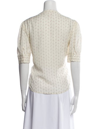 BA&SH Printed Crew Neck Button-Up Top