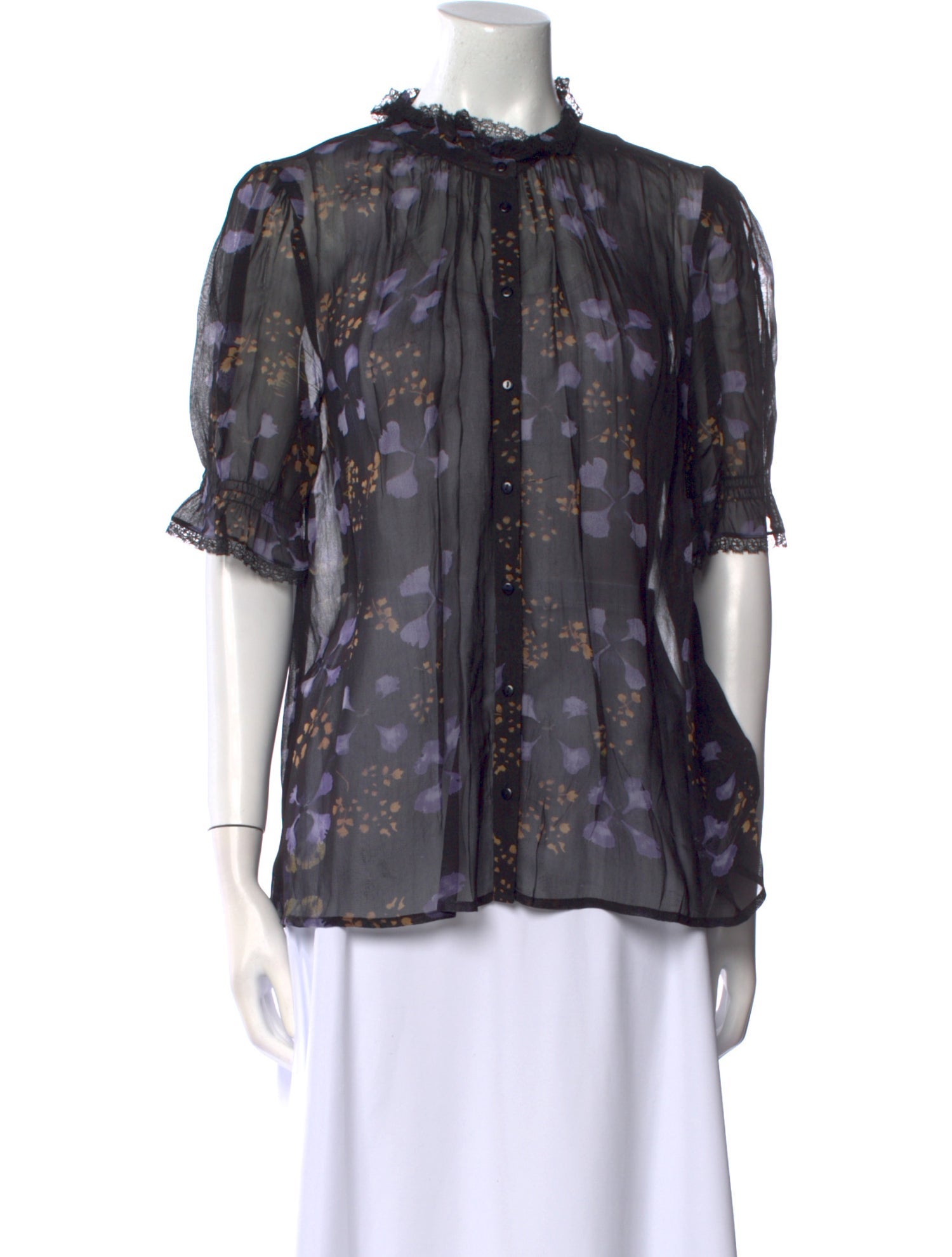 BA&SH Floral Print Mock Neck Blouse