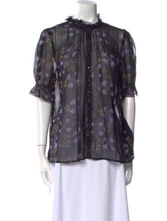 BA&SH Floral Print Mock Neck Blouse
