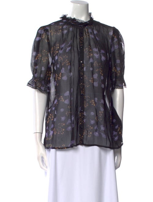 BA&SH Floral Print Mock Neck Blouse