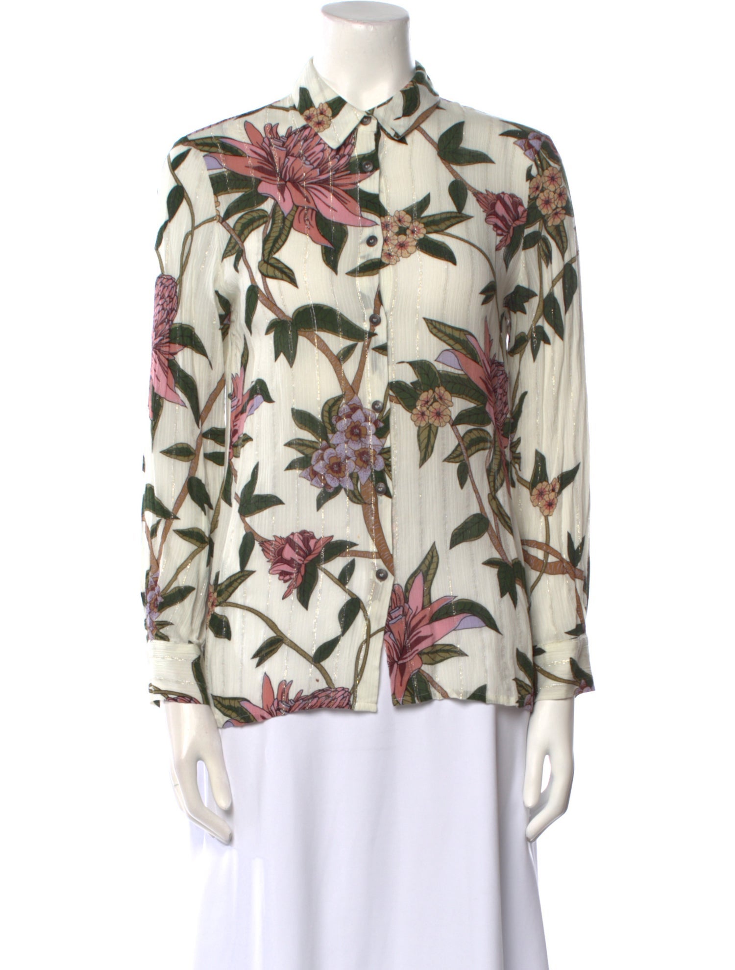 BA&SH Printed Long Sleeve Button-Up Top