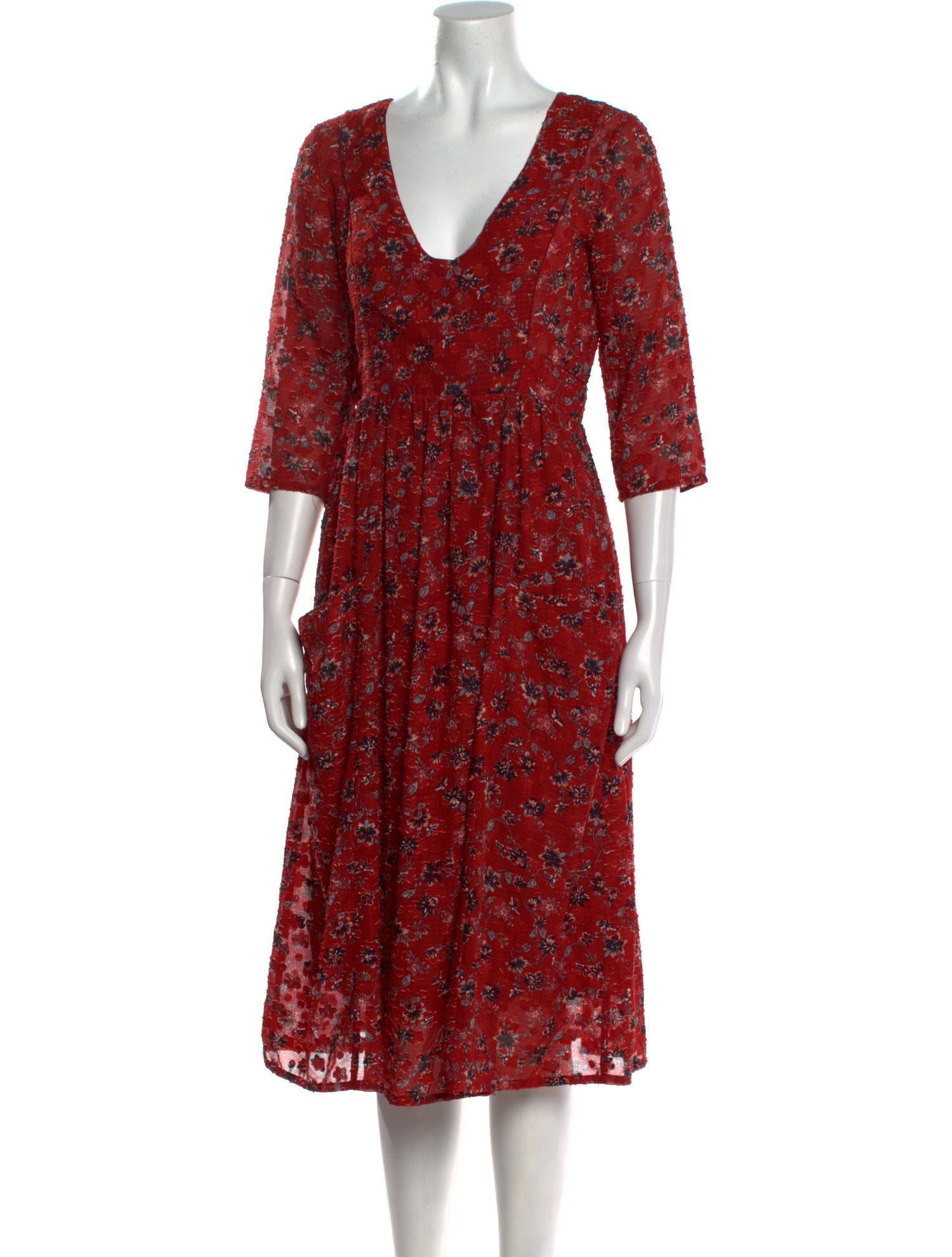 BA&SH Floral Print Midi Length Dress