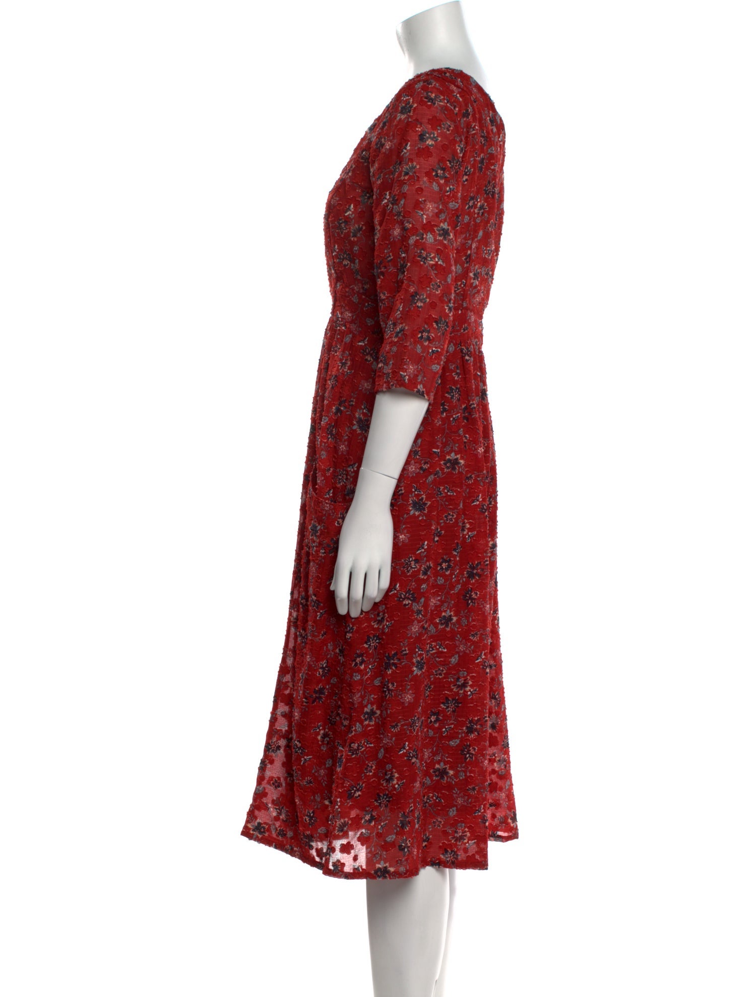 BA&SH Floral Print Midi Length Dress