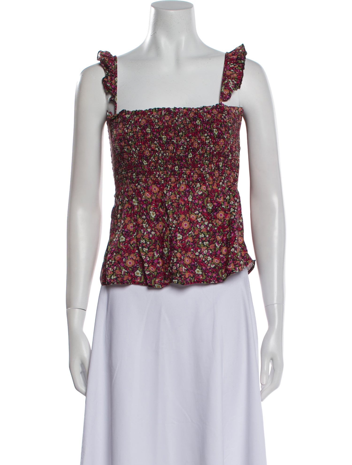 BA&SH Floral Print Square Neckline Crop Top